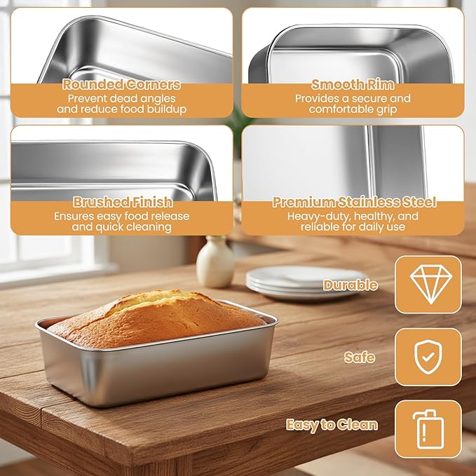 8 Pcs Loaf Pans Set, 9 x 6 Inch Stainless Steel Bread Baking Pan, Loaf Toast Baking Pans, Sandwich Bread Pan for Homemade Breads Meatloaf Cake, Oven & Dishwasher Safe