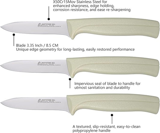 Paring Knife Set, MATTSTONE HILL Kitchen Knife Set - kitchen Prep knives, Fruit & Vegetable Knife Set, Premium German Steel, White Handle