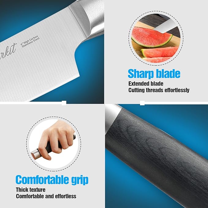 Watermelon Knife, 9" Melon Carving and Slicer Knife for Watermelon Cantaloupe Made of High Carbon Steel with Gift Box and Sheath - Fruit Cutting Knife with Pakkawood Handle.