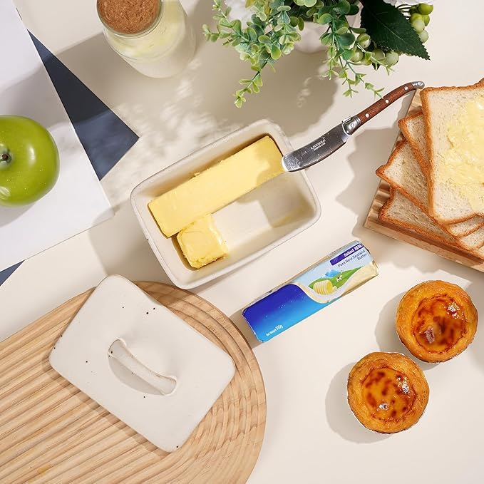 NUTRIUPS Ceramic Butter Dish with Lid for Countertop, Vintage European Butter Holder with Lid, Covered Butter Dish,Holds 1 Stick (White, Uniform size)