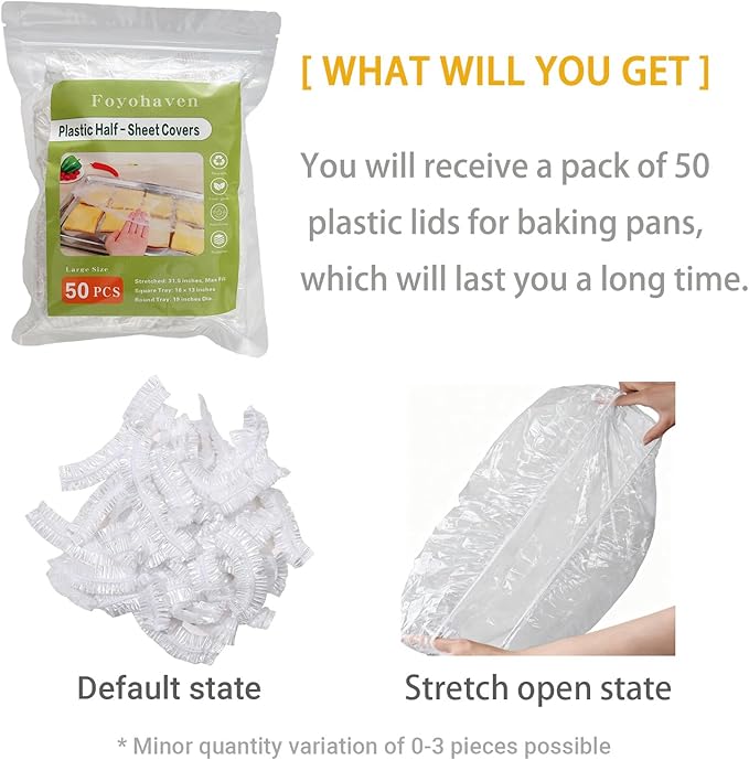 50 Pcs Extra Large Elastic Reusable Plastic Covers - 13x18 In for Half Sheet Pans & 10-19 In Bowls, BPA Free Transparent Lids for Dough Proofing, Meal Prep & BBQ