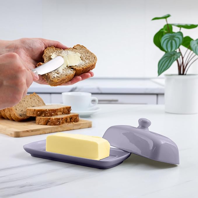 Zulay Butter Dish With Lid For Countertop - Porcelain White, Ceramic Butter Dish with Knob Handle Great for Cooking - Elegant Design Butter Holder - Durable & Sturdy Butter Keeper - Periwinkle