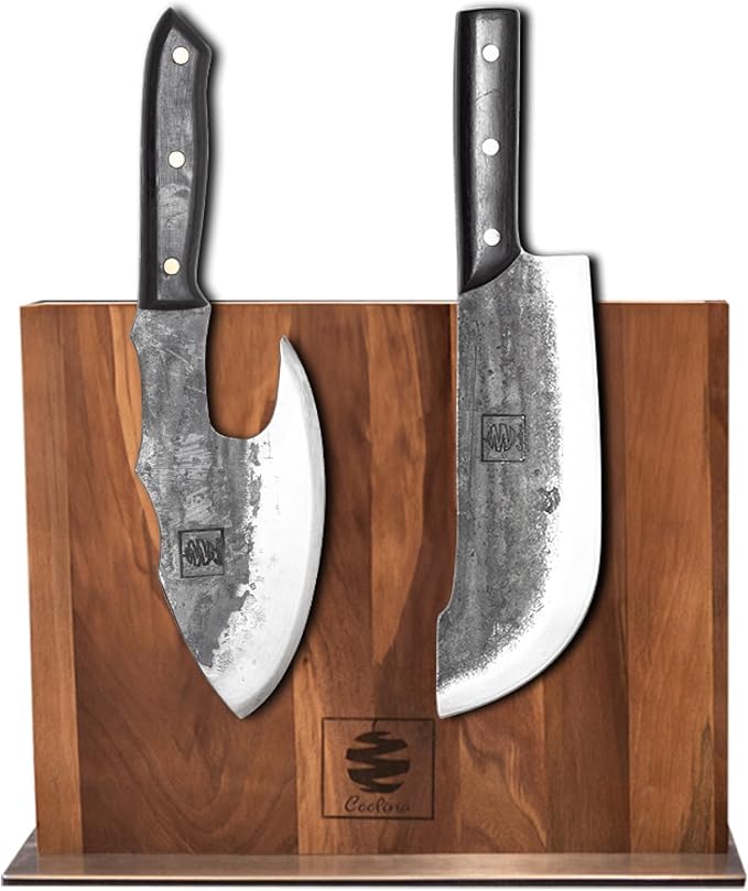 Coolina Walnut Magnetic Knife Holder, Elegant Design Knives Block Stand, Multifunctional, Double Side Magnets with Steel Base