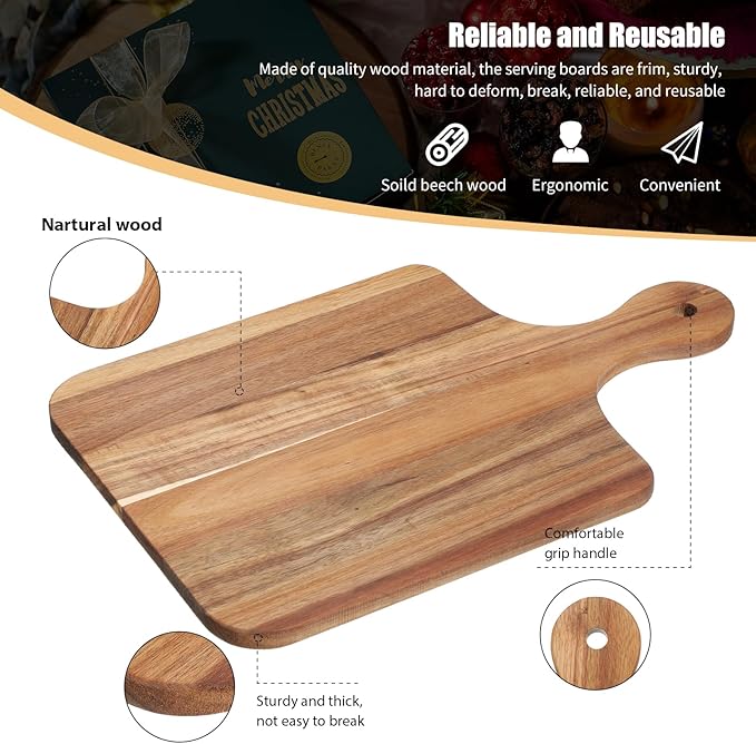 6 Pcs Cutting Board Bulk Kitchen Thicken Chopping Platter with Handles Wooden Charcuterie Serving Trays Blank Wood Boards for Engraving Wedding Housewarming(Acacia Wood,16 x 10 Inch)