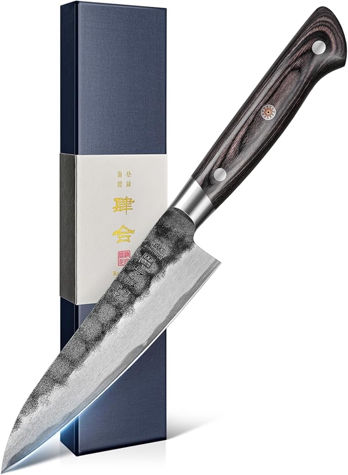 Black Forged Japanese Knives with High Carbon Stainless Steel and Full Tang Pakkawood Handle, Kitchen Knife with Premium Box (5 Inch Paring Knife)
