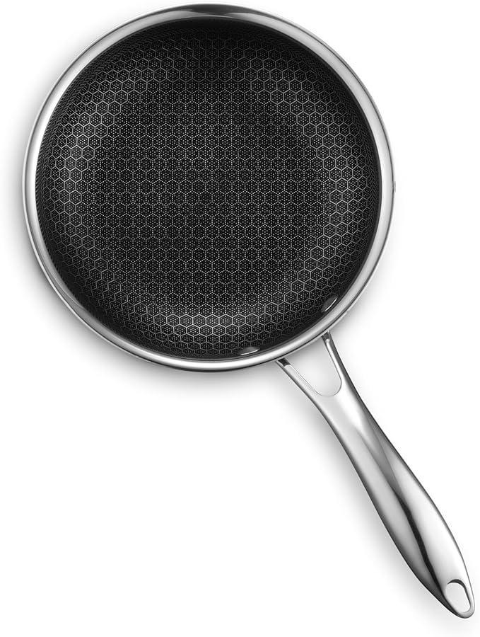 HexClad Hybrid Nonstick 7-Inch Frying Pan with Tempered Glass Lid, Stay-Cool Handle, Dishwasher-Friendly, Oven-Safe Up to 900°F, Induction Ready, Compatible with All Cooktops