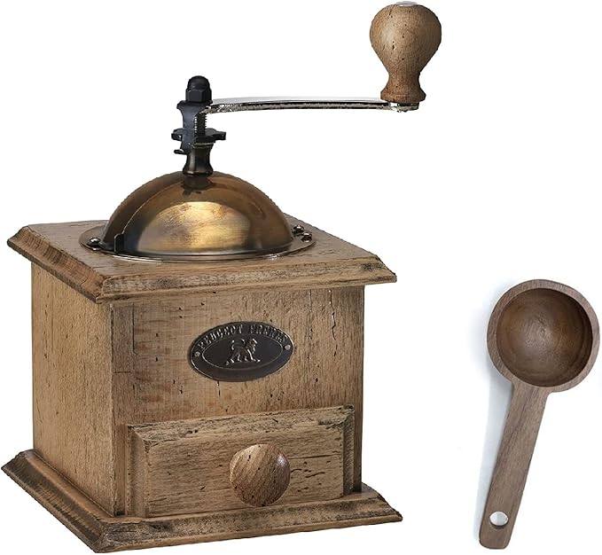 Peugeot Antique Coffee Mill, 8-1/4" x 5" x 5" W/Wooden Spice Scoop