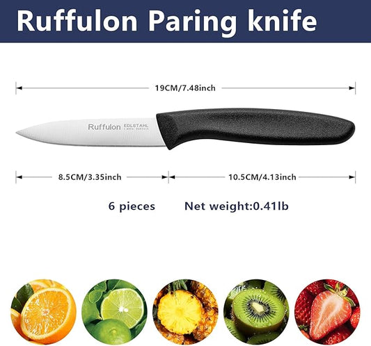 Paring Knife Fruit Knife Set (6 Pieces), Ultra Sharp Stainless Steel Vegetable and Fruit Knife with PP Plastic Ergonomic Handle for Cutting Fruits and Vegetables.
