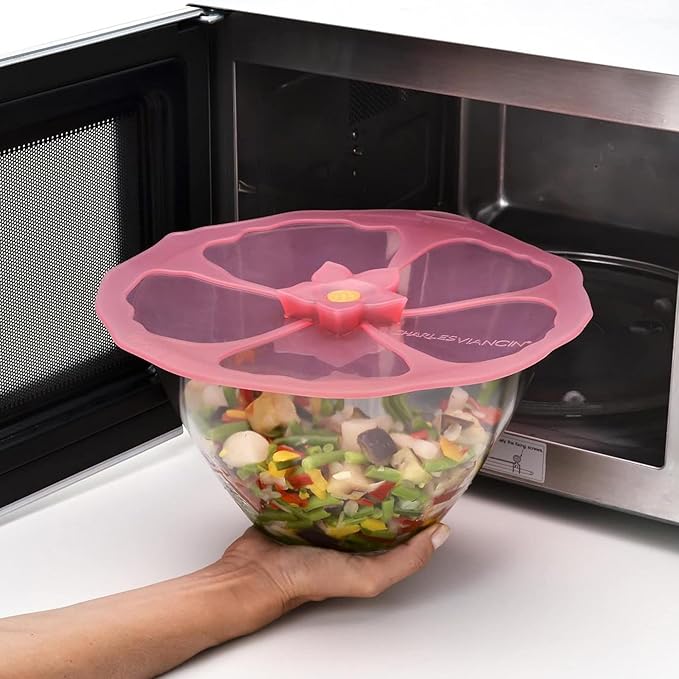 Charles Viancin - Hibiscus Silicone Lid for Food Storage and Cooking - 8''/20cm - Airtight Seal on Any Smooth Rim Surface - BPA-Free - Oven, Microwave, Freezer, Stovetop and Dishwasher Safe