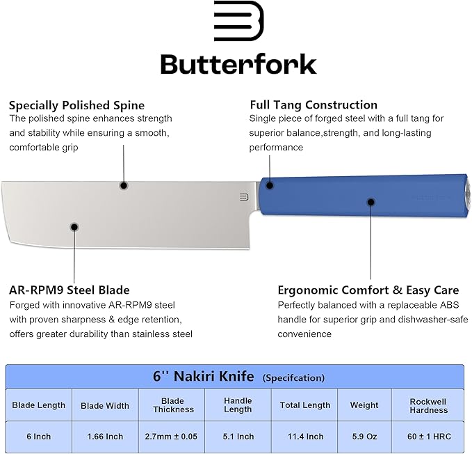 6 Inch Nakiri Knife, AR-RPM9 Steel & Replaceable Handle, Multipurpose Meat Cleaver Vegetable Chef Knife with Oak Sheath, Gift for Home Chefs
