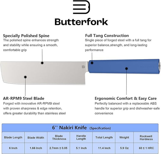 6 Inch Nakiri Knife, AR-RPM9 Steel & Replaceable Handle, Multipurpose Meat Cleaver Vegetable Chef Knife with Oak Sheath, Gift for Home Chefs