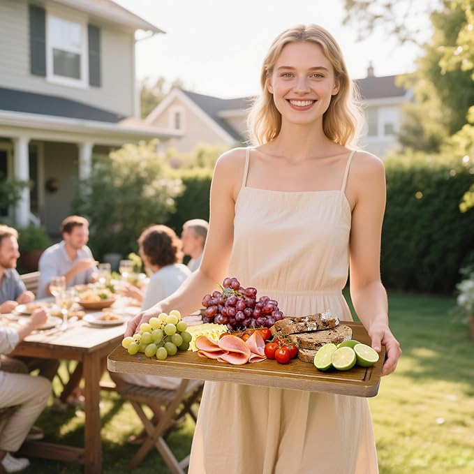 Extra Large Bamboo Cutting Board for Kitchen (Set of 3), with Deep Juice Grooves & Built-in Handles, Kitchen Gifts for Meat & Vegetables and Fruits, Durable Wood Cutting Boards with Holder