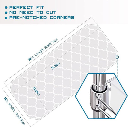 BRIAN & DANY Wire Shelf Liner 14" X 36", Heavy Duty Shelf Liners for Wire Shelving, Waterproof Protector Mats, Set of 5, Quatrefoil Grey