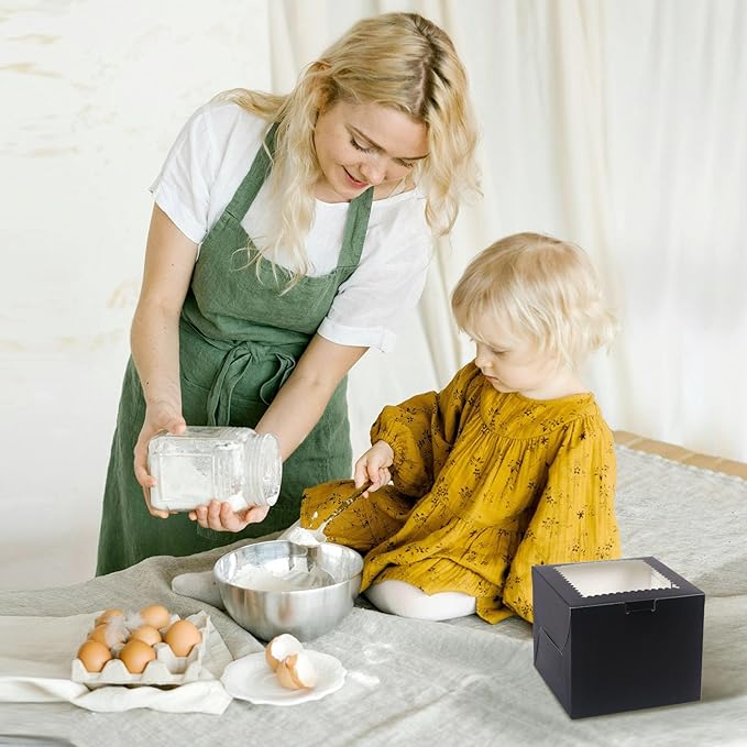 20Pcs Mini Cake Boxes with Window, 6x6x5 Inches Black Bakery Boxes, Small 4 Cupcake Boxes, Cake Packaging for Pastries, Cookies, Chocolates, Cupcakes, Birthday Party, Wedding