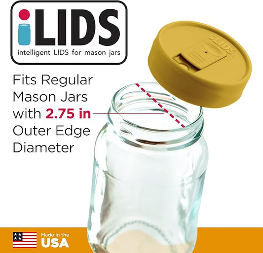 Mason Jar Drink Lid, Regular Mouth, Yellow, Pack of 2