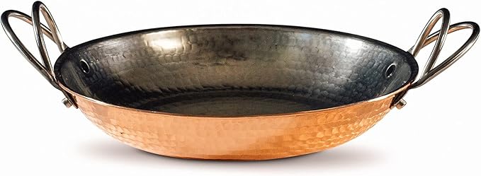 Sertodo Copper Alicante Paella Cooking Pan | 6 inch diameter |Patented Stainless Steel Handle Design| Hand Hammered, Heavy Gauge, 100% Pure Copper | Ideal for Cooking or Serving Side Dishes in Style