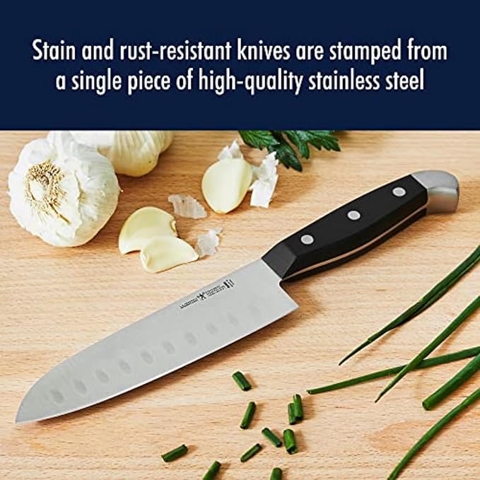 HENCKELS Statement Razor-Sharp Hollow Edge Santoku Knife 7-inch, German Engineered Informed by 100+ Years of Mastery, Black/Stainless Steel