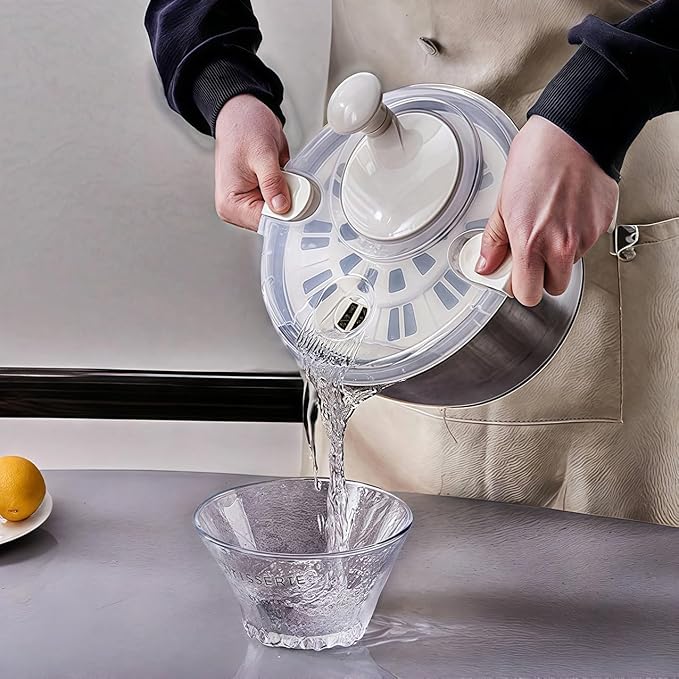 6L Stainless Steel Salad Lettuce Spinner, Fruit Vegetable Cleaner Vegetable Washer Spinner Quick Spin for Household Vegetables and Pasta Fries Spinner Essential Kitchen Utensils spinners (A)