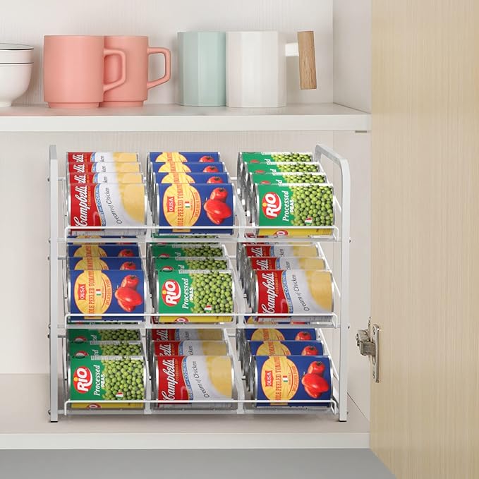 BTY Can Organizer for Pantry Stackable Can Rack Organizer 2 Pack Stacking Can Storage Dispensers 3 Tier Small Space Holds up to 36 Cans for Pantry, Kitchen, Cabinet White