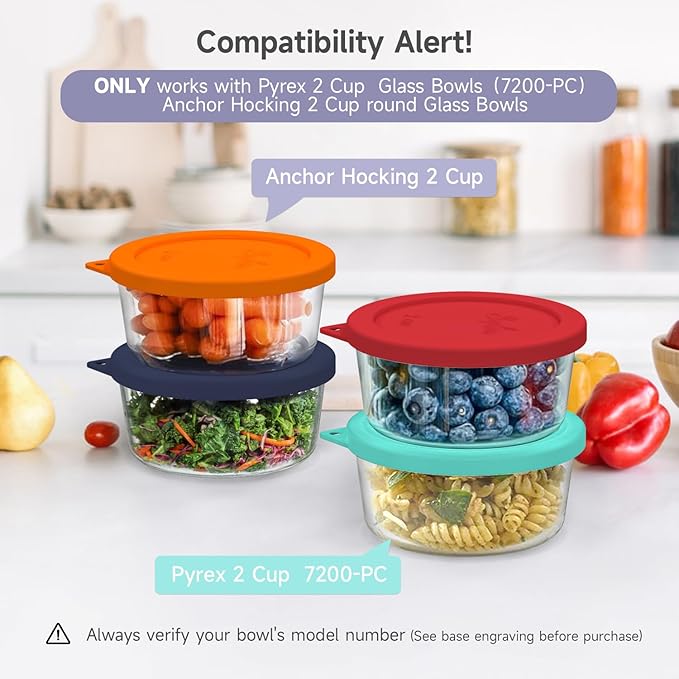 Sophico 2 Cup Round Silicone Storage Cover Lids Replacement for Anchor Hocking and Pyrex 7200-PC Glass Bowls (Container not Included) | Navy Blue, 2 Pack |