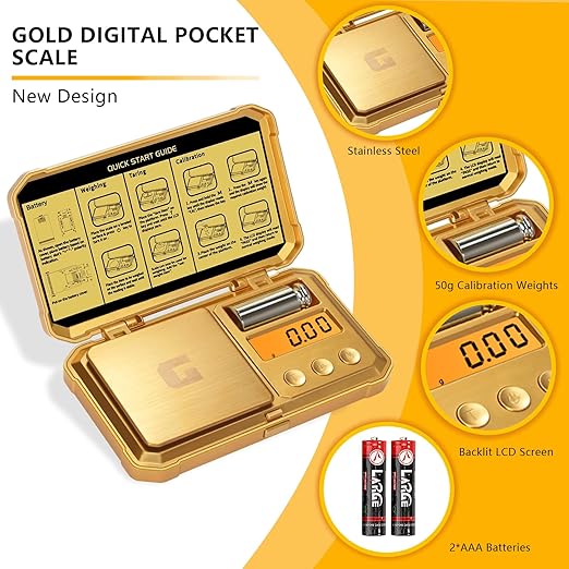 Digital Pocket Gram Scale 300g x 0.01g Accuracy, Small Mini High Precision Gold Scale Digital Weight Grams and Oz for Jewelry,Diamond,Arrows, Powders and Medicine,with 50g Cal Weights