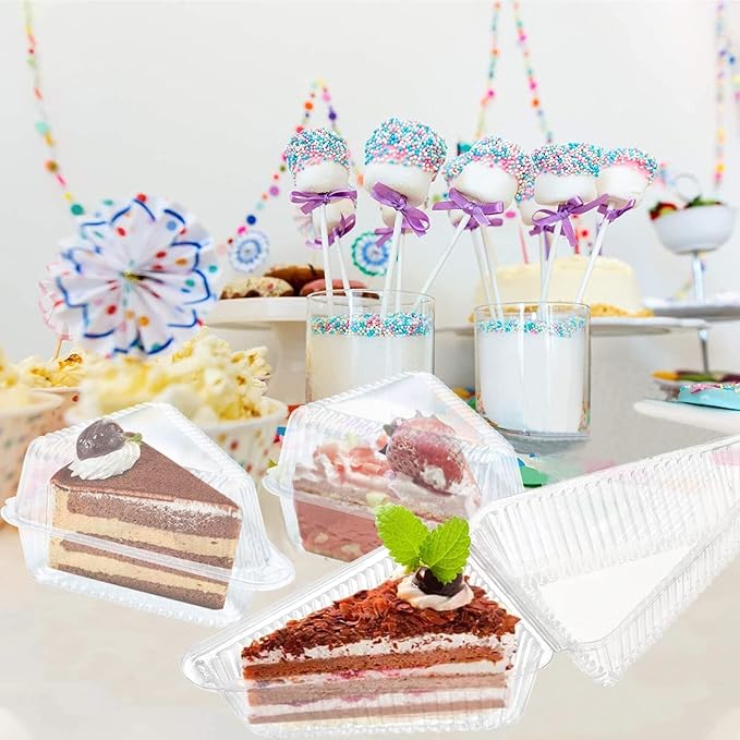 200 Pieces Cake Slice Plastic Containers with Lids 5 Inches Hinged Lid Cheese cake Container, for Home, Bakery and Cafe