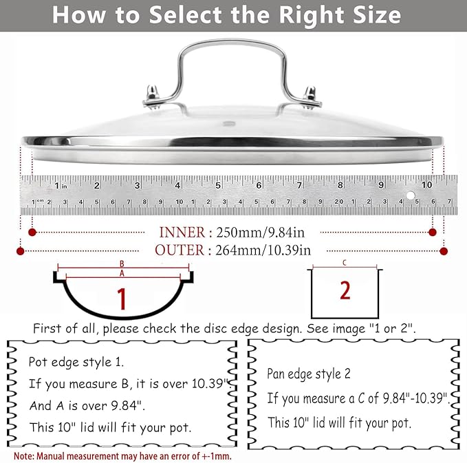 10.25 Inch Glass Lid for Lodge Cast Iron Skillet, 5 Quart Dutch Ovens, Calphalon 10 Inch Skillet - Dishwasher Safe