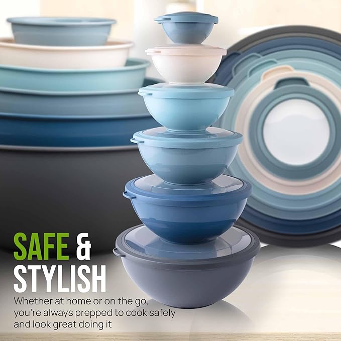 Zulay Kitchen 12 Piece Plastic Mixing Bowls with Leak-Proof Lids Set - Microwave and Freezer Safe Kitchen Mixing Bowls for Preparing, Serving and Storing - Large Nesting Bowls (Twilight Ombre)