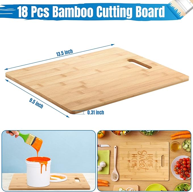 Vesici 18 Pack Plain Cutting Boards with Handles Bulk Blanks Laser Engraving Large Chopping Board for Customized, Personalized Engraving Gifts(Bamboo,9.5''x13.5'')