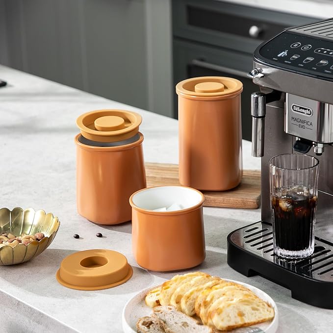 Nucookery Canisters Sets for the Kitchen Countertop, 3 Pcs Ceramic Jar with Silicone Lid, 40oz, 30oz, 20oz Food Storage Containers for Flour, Sugar, Coffee, Grains,Tea, Cookies, Dry Food Organization