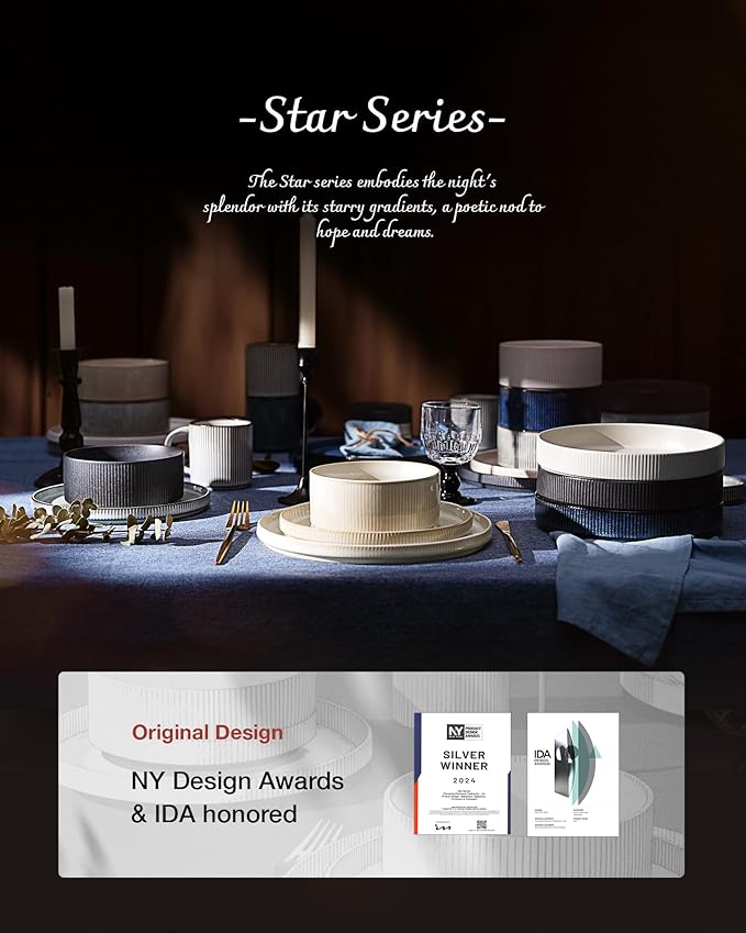 famiware Coffee Mug Set for 4, Star 12 oz Catering Mugs Cup Set with Handle for Coffee, Tea, Cocoa, Milk - Ceramic Stoneware Drinkware Set, Matte White + Matte Black