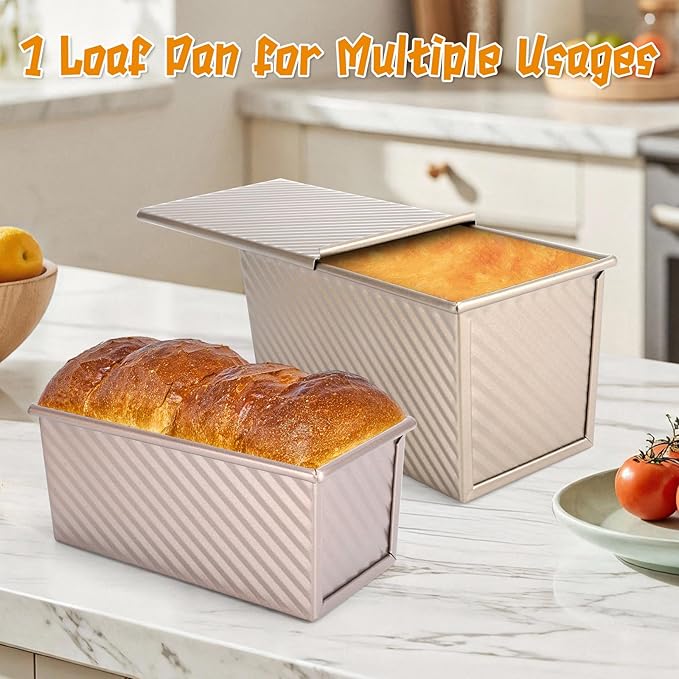 4 Pcs Pullman Loaf Pan with Lid,Bread Loaf Pan,0.5LB/1LB Dough Capacity Pullman Bread Pan, Non-Stick Carbon Steel Sandwich Bread Pans,Toast Box for Sandwich,Bread,Sourdough
