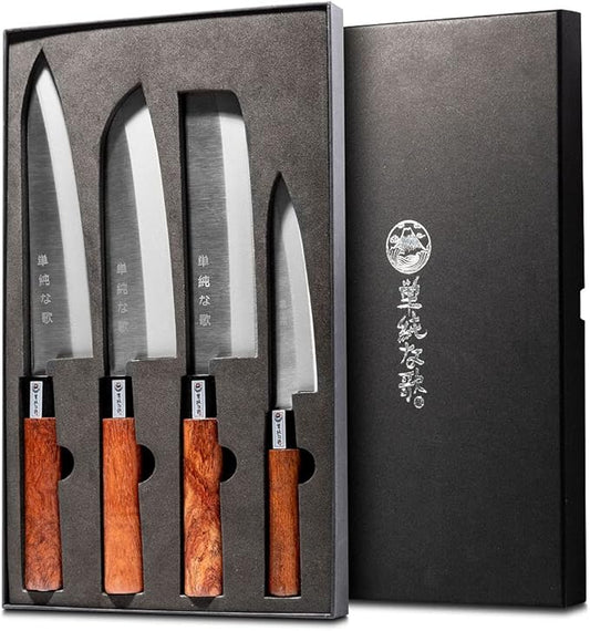 Traditional Japanese Professional Kitchen Chef Knife Set - Premium Gyuto Santoku Nakiri Petty High Corrosion Resistance Full Tang Knife Set