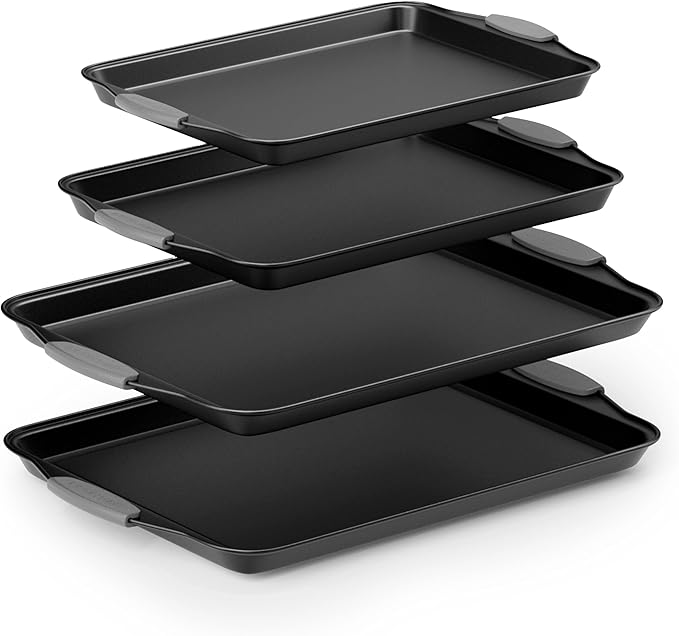 Country Kitchen Nonstick Stackable Bakeware Set - Heavy Duty, Durable, Easy Release Baking Set, Grey, 4 Pcs