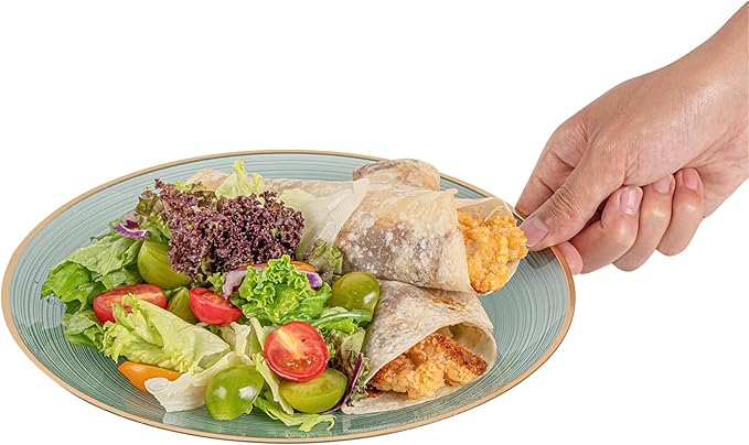 Restaurantware Plastic Plates 100 Pcs 10" Gold Rimmed Disposable Plates Heavy-Duty Green Translucent Rippled Plastic Dinner Servers for Party, Weddings, Salads, Desserts, and Appetizers