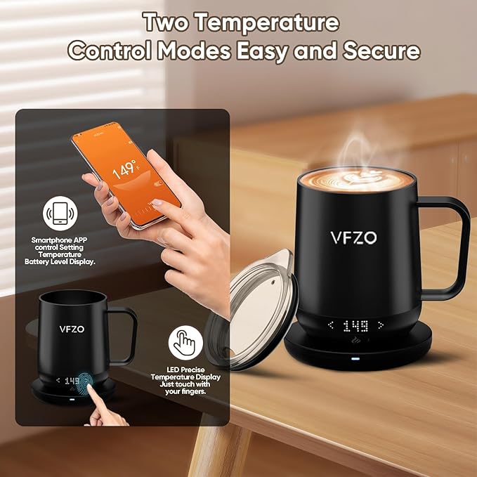 Smart Mug,Self Heating,Temperature-Controlled, Self-Heating Coffee Mug.LED Real-time Temperature Display. 180 Minutes Maximum Battery Life.Smart Coffee Cup(16oz, Burgundy)