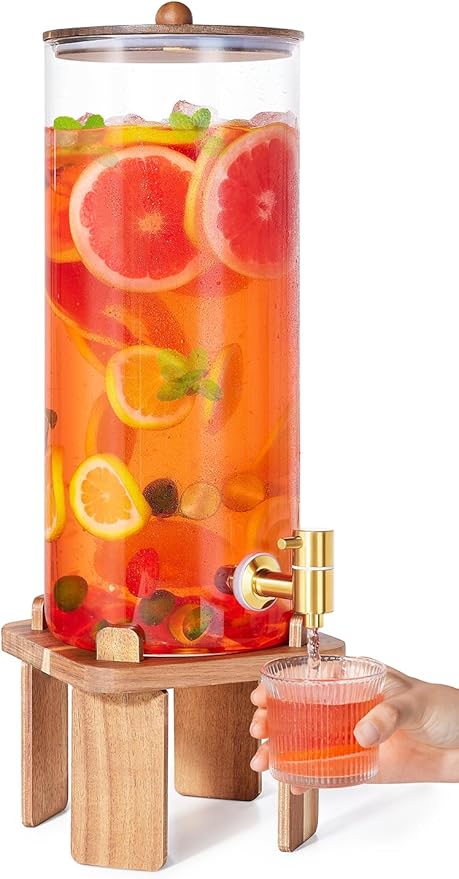 2 Gallon Large Drink Dispenser for Parties,Glass Beverage Dispenser with Stand,Water Drink Dispenser with Airtight Valve,Lemonade Dispenser for Fridge,Water, Juice,Punch,Cocktails,Ice Tea & Sun Tea-8L