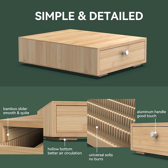 for Nespresso Vertuo Capsules (NV136) - Premium Bamboo Coffee Pod Drawer, 36 Big or 48 Small Vertuoline Pods Organizer - 10.8"Wx14"Dx3.9"H (Natural)