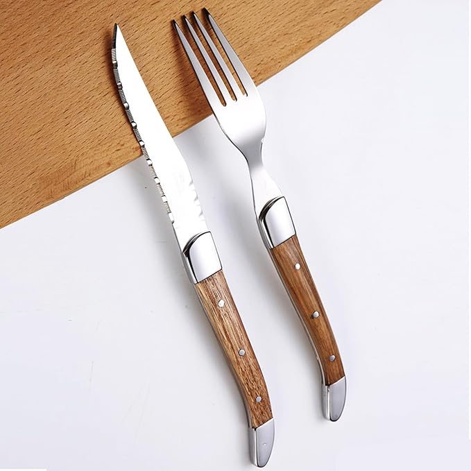 18 Piece Silverware Set, Flatware Set for 6, 18/10 Stainless Steel Tableware Cutlery Set With Golden teak wood handle, Utensil Sets for Kitchen,Dishwasher Safe (18pcs)