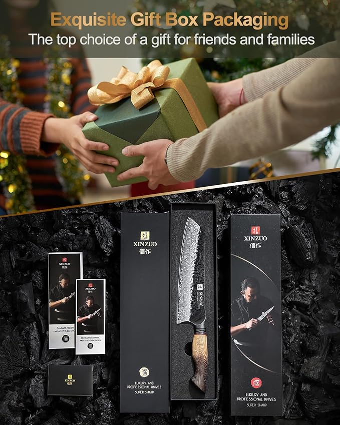 XINZUO 8.3 Inch Kiritsuke Chef Knife, Forged 67 Layers 10Cr15Comov High Carbon Damascus Steel Professional Kitchen Knife,Super Sharp,White Oak + Red G10 Gasket Handle