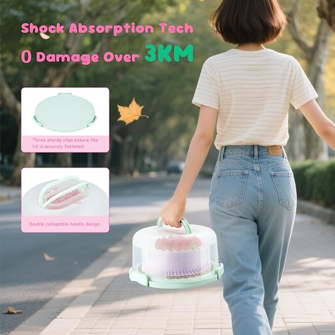 Cake Carrier With Lid And Handle, Bpa-Free Cake Holder With Lid For 10 Inch Round Cake Carrier With 10 pcs Round Golden Cake Boards And Portable Insulated Bag