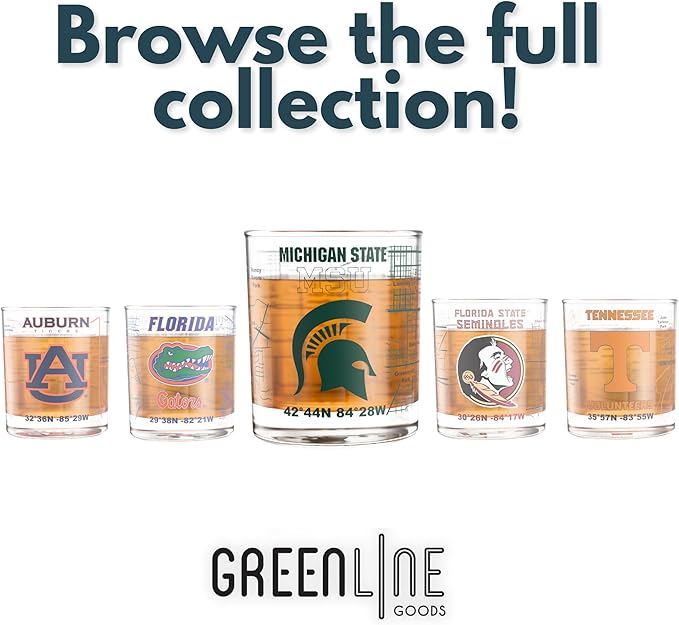 Greenline Goods – University of Auburn Tigers College Whiskey Glasses (Set of 2), 10 oz – Full-Color Logo + Campus Map