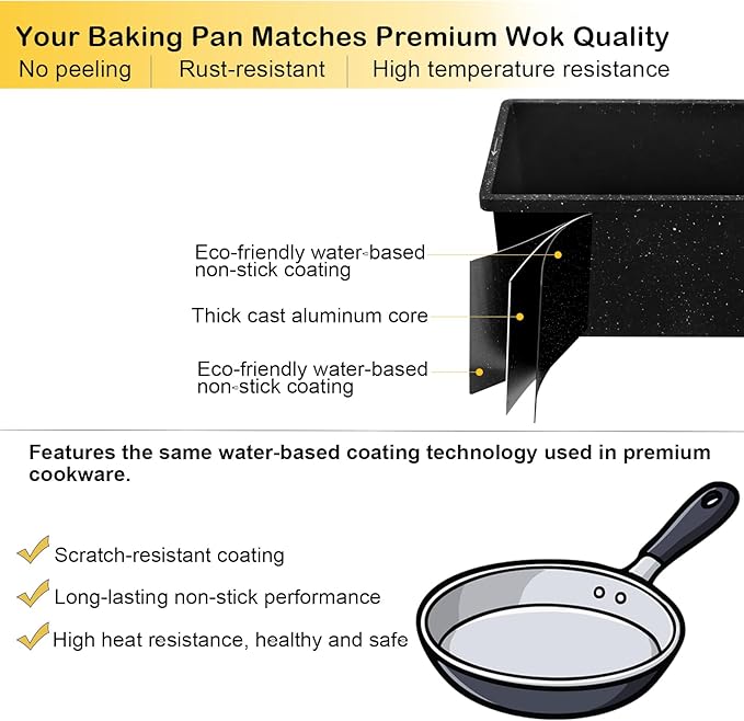 Cast Aluminum Loaf Pan with Lid, Pullman Loaf Pan for Homemade Sourdough Bread, Sandwich, Meatloaf Baking, 8x4 Inch Nonstick Deep Bread Tin with Cover, Oven Safe & Heavy Duty, Speckled Black