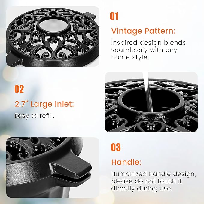 Wood Stove Steamer - Rust Resistant Cast Iron Humidifier Pot with Three-Layer Porcelain Coating for Woodstove, Indoor Fireplace Steamer for Dry Winter, Decorative, 2.7 Quart-Black