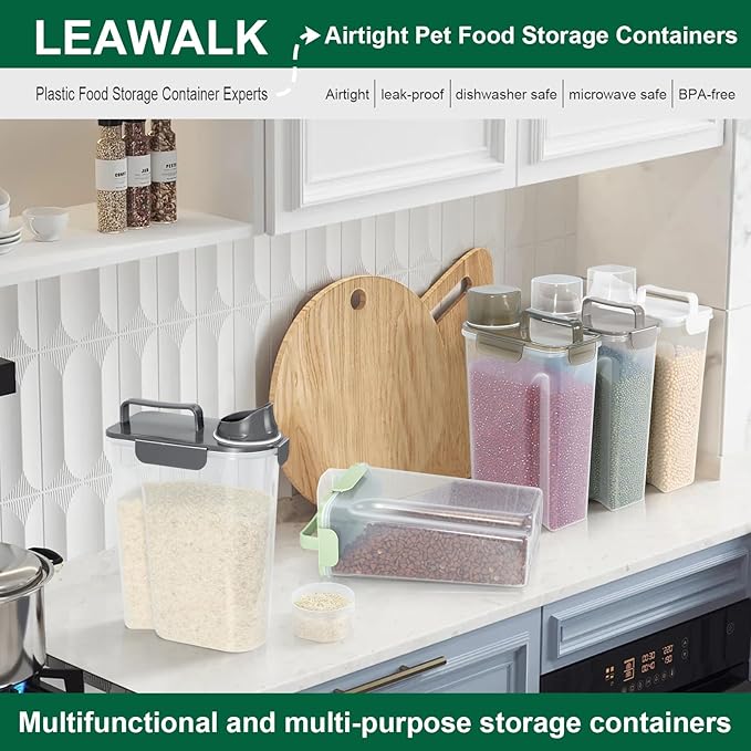 5-7Lbs Cat Dog Storage Container, Portable Pet Food Containers with Upgraded Large Spout and Cup, Small Animal Kibble Dispenser for Bird Seed, Oatmeal, Rice, Flour (2, Dark Gray, 5L)