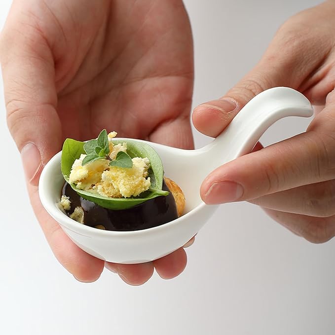 Porcelain Dipping Bowls, 2.1oz with Handle, BBQ Dipping Cups, Side Dishes, Dessert Bowls, for Ketchup, BBQ Sauce, Side Dish, Ice Cream