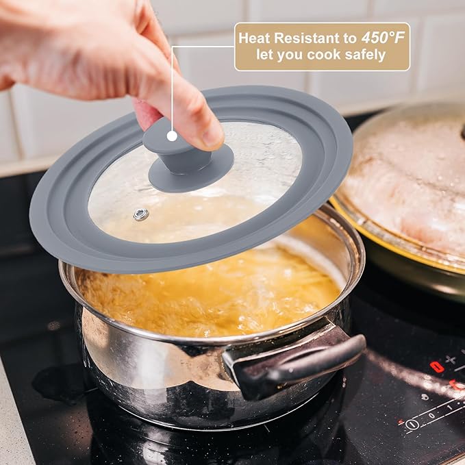 uxcell 1Pcs Universal Lid for Pot Fit 7, 8, 8.5 Inch Diameter Cookware, Replacement Pan Lids with Heat Resistant Silicone Rim, Steam Vent Pan Lid for Pots, Frying Pans, Skillets, Gray