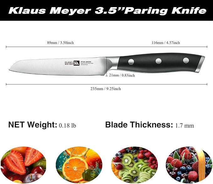 Stahl 3.5 inch Paring Knife High Carbon Exclusive German Steel Fruit Knife, Small Kitchen Knife with Ergonomic Handle (Black)