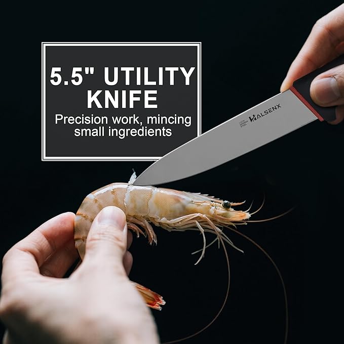 5-Piece Professional Kitchen Knife Set - 8" Chef, 7" Santoku, 5.5" Utility Knives, In-Drawer Knife Storage & Sharpener - 1.4116 German Steel with Non-Slip Softgrip Handle for Home Kitchen