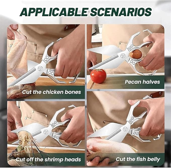 Seattleget Multifunctional Heavy-Duty Kitchen Shears, 2025 New 2 in 1 Ergonomic Kitchen Scissors, Poultry Scissors Heavy Duty Cut Bone, for Chicken, Meat, Seafood, Bone Cutting (Black)